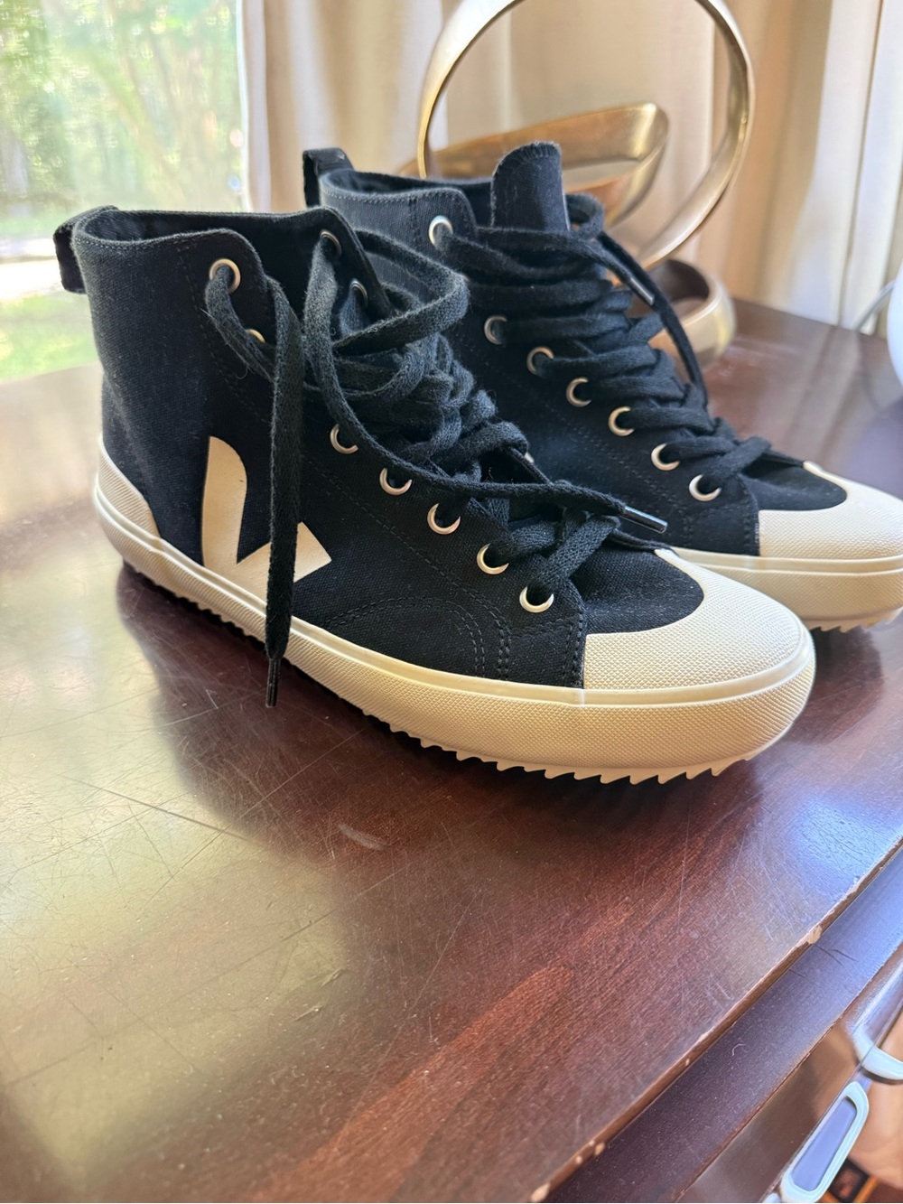 Veja Black Canvas High-Top Sneakers with Off-White Sole